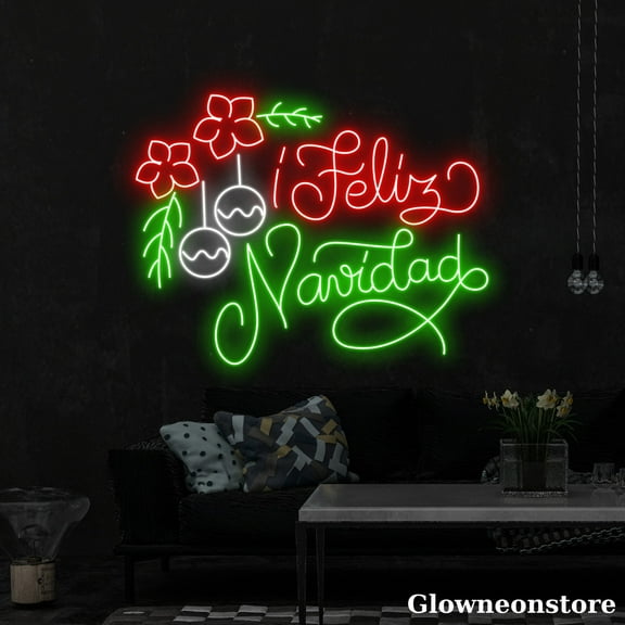 Glowneon Feliz Navidad Neon Sign, Feliz Navidad LED Sign, Spain Christmas Decor, Christmas Tree LED