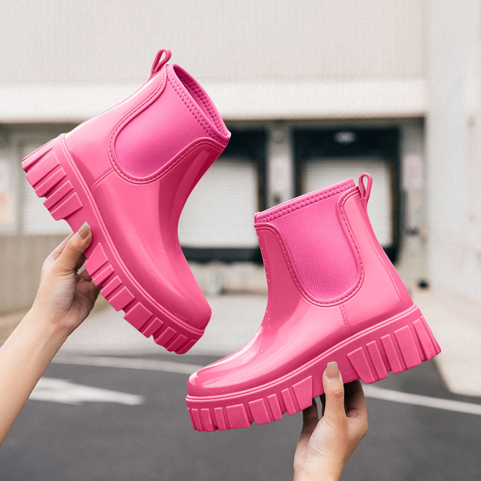 Wensltd Women's Rain Boots Waterproof Comfortable Ankle Booties Fashion Non-Slip Chunky Short Garden Boots