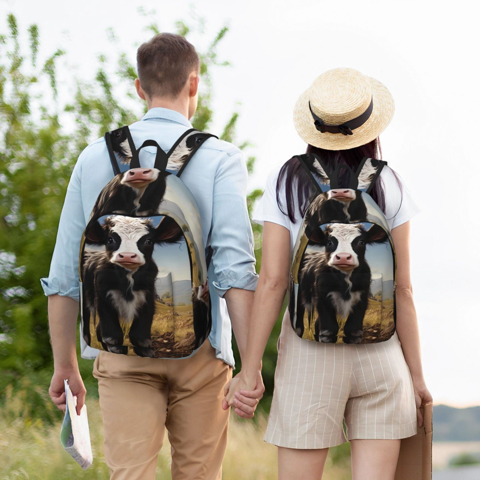 Kuqiui Cute Prairie Cow Print Canvas Travel Laptop Backpack for Men Women,Business Work Rucksack College School Computer Bag Fits 15.6 Inch Notebook