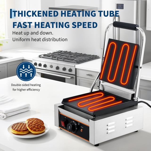 EDTara Presse à Panini en Acier Inoxydable, Presse à Sandwich Commerciale 1800 W avec Plaque Entièrement Rainurée et Température Réglable