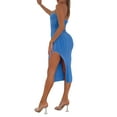 thumbnail image 3 of VISgogo Vestido sin hombros para mujer, sin mangas, sin tirantes, de color sólido, con abertura alta, plisado, ajustado, ropa informal de una pieza VISgogo moda, 3 of 5