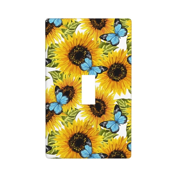 TEQUAN Toggle Light Switch Wall Plate, Blue Butterflies Sunflowers Decorate Wallplate Covers, 1-Gang