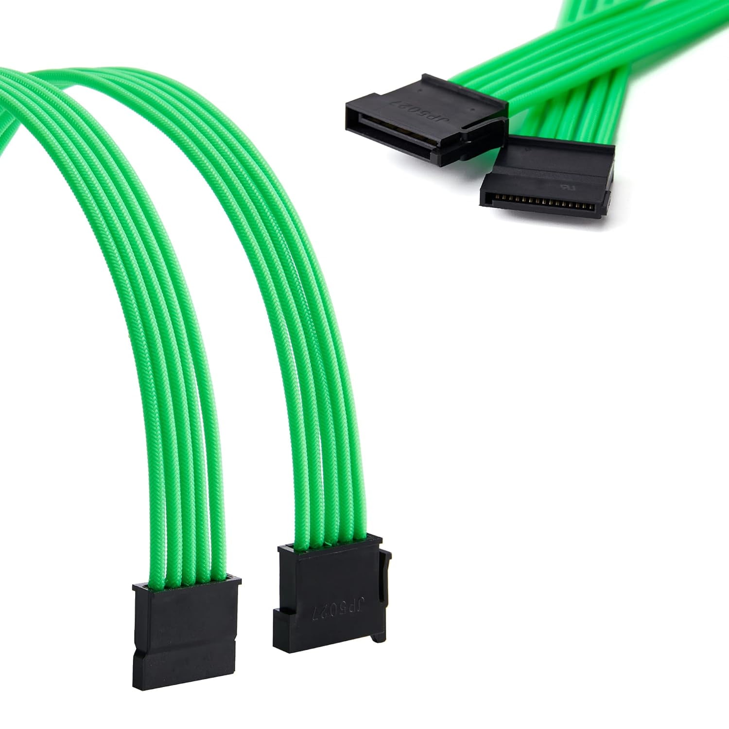 HRTGFD-SATA + Molex Power Extension Cable Kit, Male to Female 11.8 Inch Extender Sleeve Power Cables (Green)