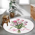 thumbnail image 3 of Round Rugs 3.3Ft, Pink Tulip Floral Round Area Rug Washable Indoor Throw Carpet, Spring Flowers Romantic Modern Art Soft Non Slip Circle Rug for Laundry Room Patio Home Decor Aesthetic, 3 of 8