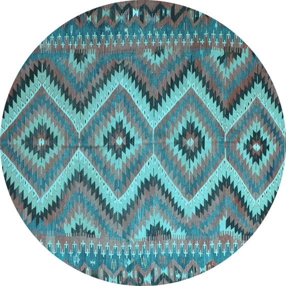 Ahgly Company Indoor Round Southwestern Light Blue Country Area Rugs, 5' Round
