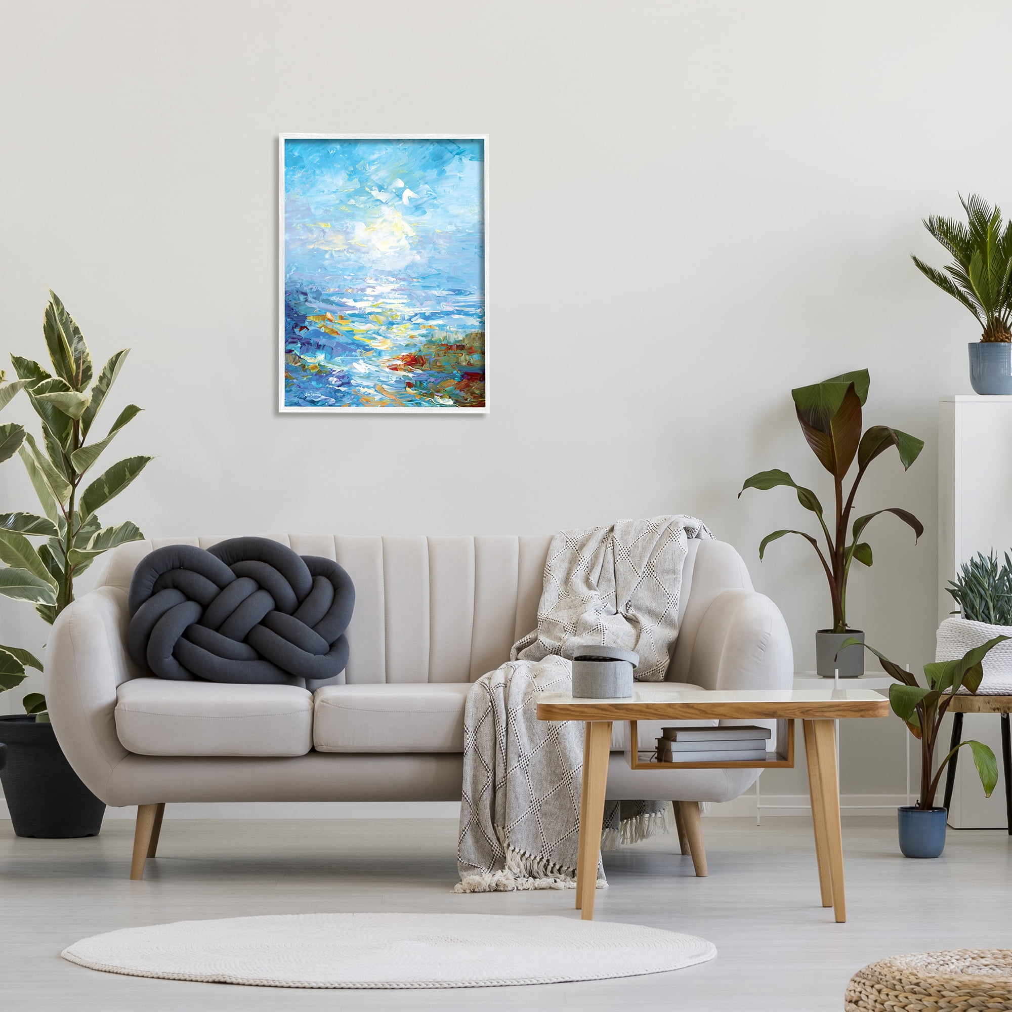 Stupell Industries Abstract Ocean Bliss Blue Landscape Painting White Framed Art Print Wall Art, 24 x 30