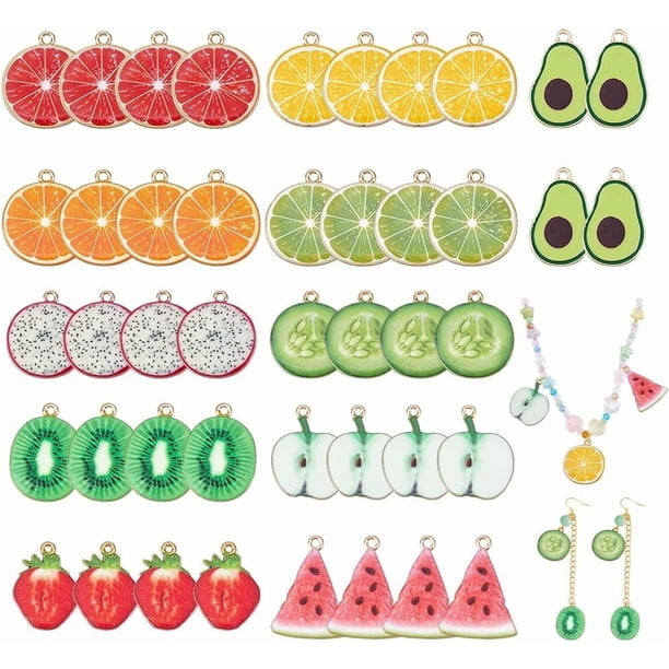 Dijes de frutas esmaltados de 1 pulgada, 44 piezas, 11 colores, bonitos colgantes chapados en oro, con forma de fresa, naranja y limón.