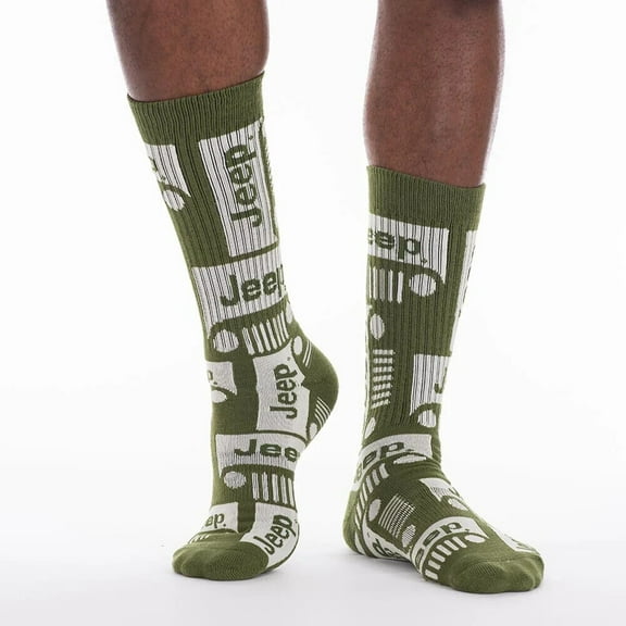 Pair Jeep Grille Green Crew Socks Mens Size 9-15