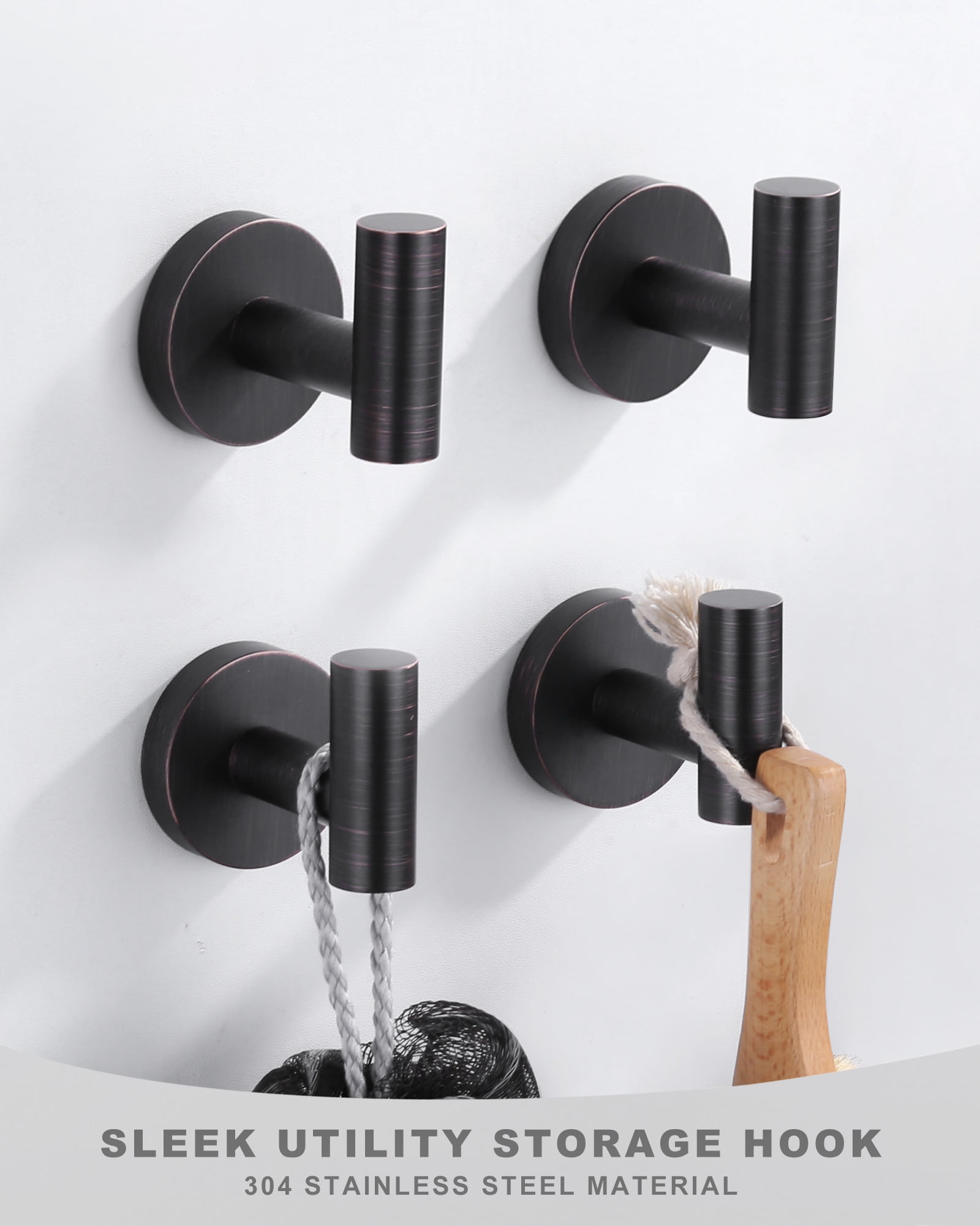 Wowow J-Hook Wall Mounted Bathroom Oil Rubbed Bronze Robe/Towel Hook in Stainless Steel (4-Pack)