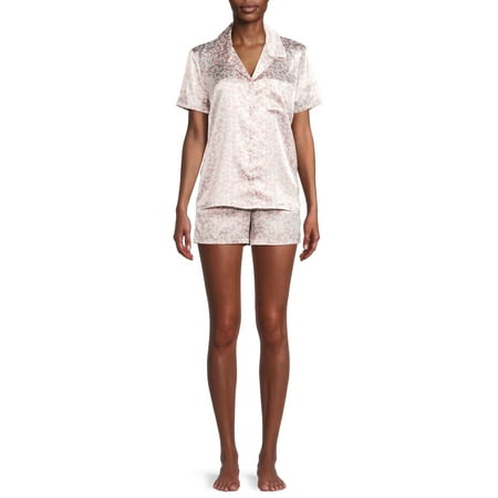 

Sealy Sleepwear Women s Satin Notch Collar Sleep Top and Shorts Pajama Set with Pillowcase 3-Piece