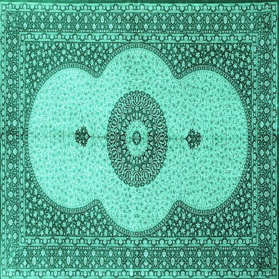 Ahgly Company Indoor Square Medallion Turquoise Blue Traditional Area Rugs, 8' Square