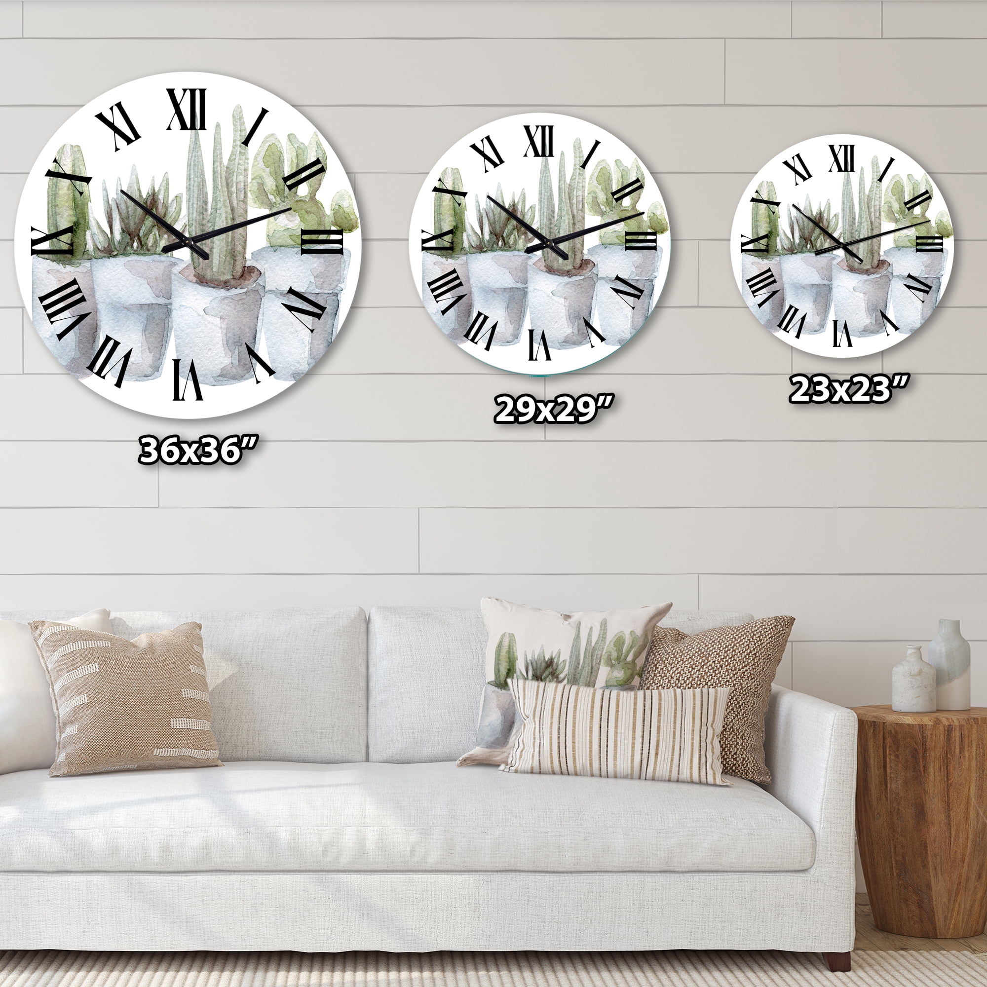 Designart 'Cactus And Succulent House Plants V' Farmhouse Wall Clock