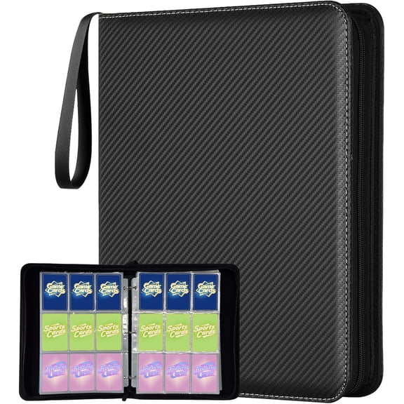 9 Pocket Trading Card Binder, Holds 1080 Cards with 60 Removable Double-Sided Sleeves, Premium Zipper Top Loader Card Collection Album, PU Card Folder Holder for MTG, TCG, Baseball, Sports Cards