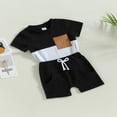 thumbnail image 3 of Toddler Boys Summer Outfit Sets Short Sleeve Contrast Color Tops + Baby Boys Solid Color Drawstring Shorts Set Black 0-6 Months, 3 of 8