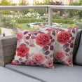 thumbnail image 4 of Red Rose Pillow Covers 2 Pack Spring Pink Rural Pastoral Flower Leaf Art Floral Pillowcase Waterproof Outdoor Throw Pillow Cover for Patio Garden Square Cushion 16”x16”, 4 of 9