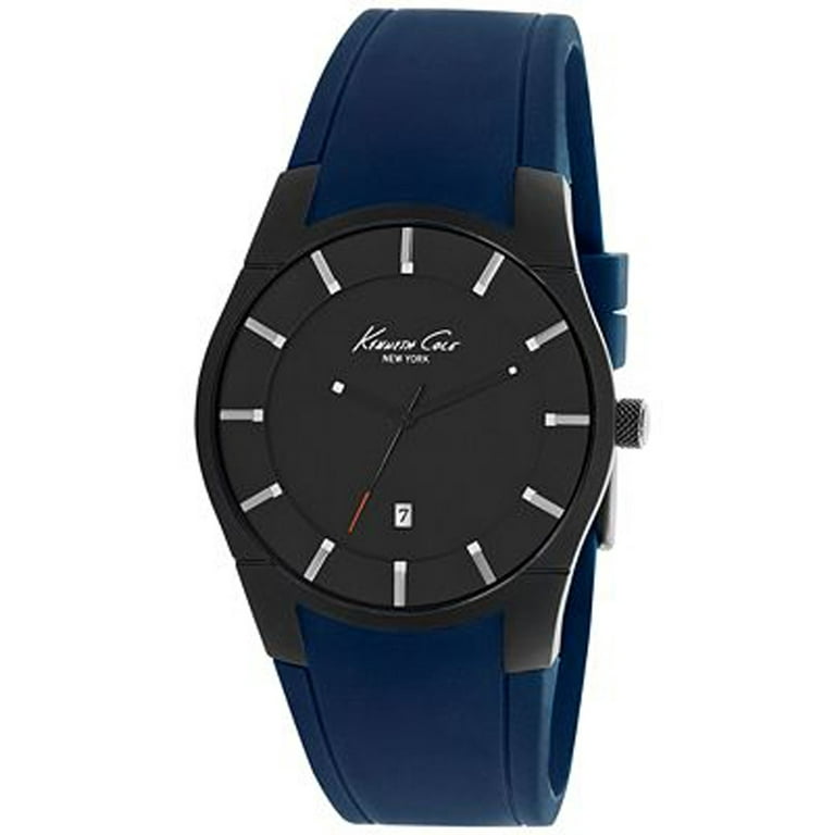 Mens Slim Analog Display Blue Silicone Band Black Dial Round Watch