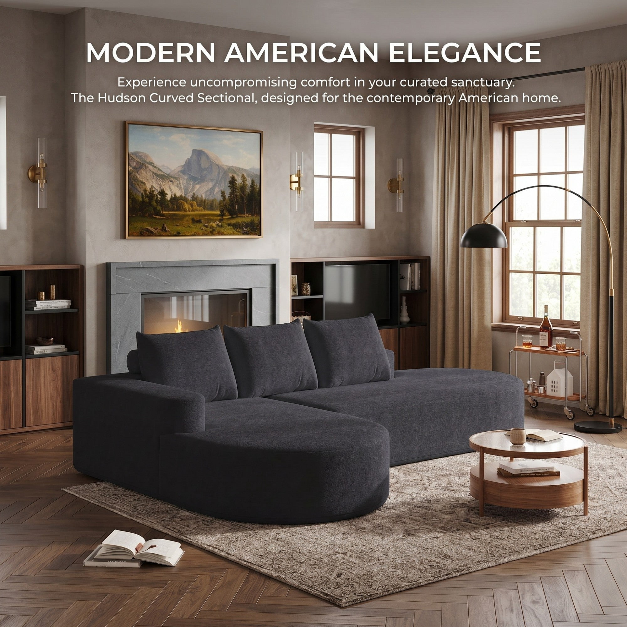 Sailvan 108.5" Modern Curved Chenille Sectional Sofa, Modular L-Shaped Couch with 3 Pillows Black