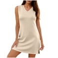 thumbnail image 6 of Women's V-Neck Sleeveless T-Shirt Dress Solid Side Slit Loose Summer Casual Maxi Dress, 6 of 8