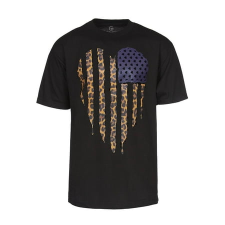 - Mens Black Short-Sleeve Leopard Flag Heart T-Shirt