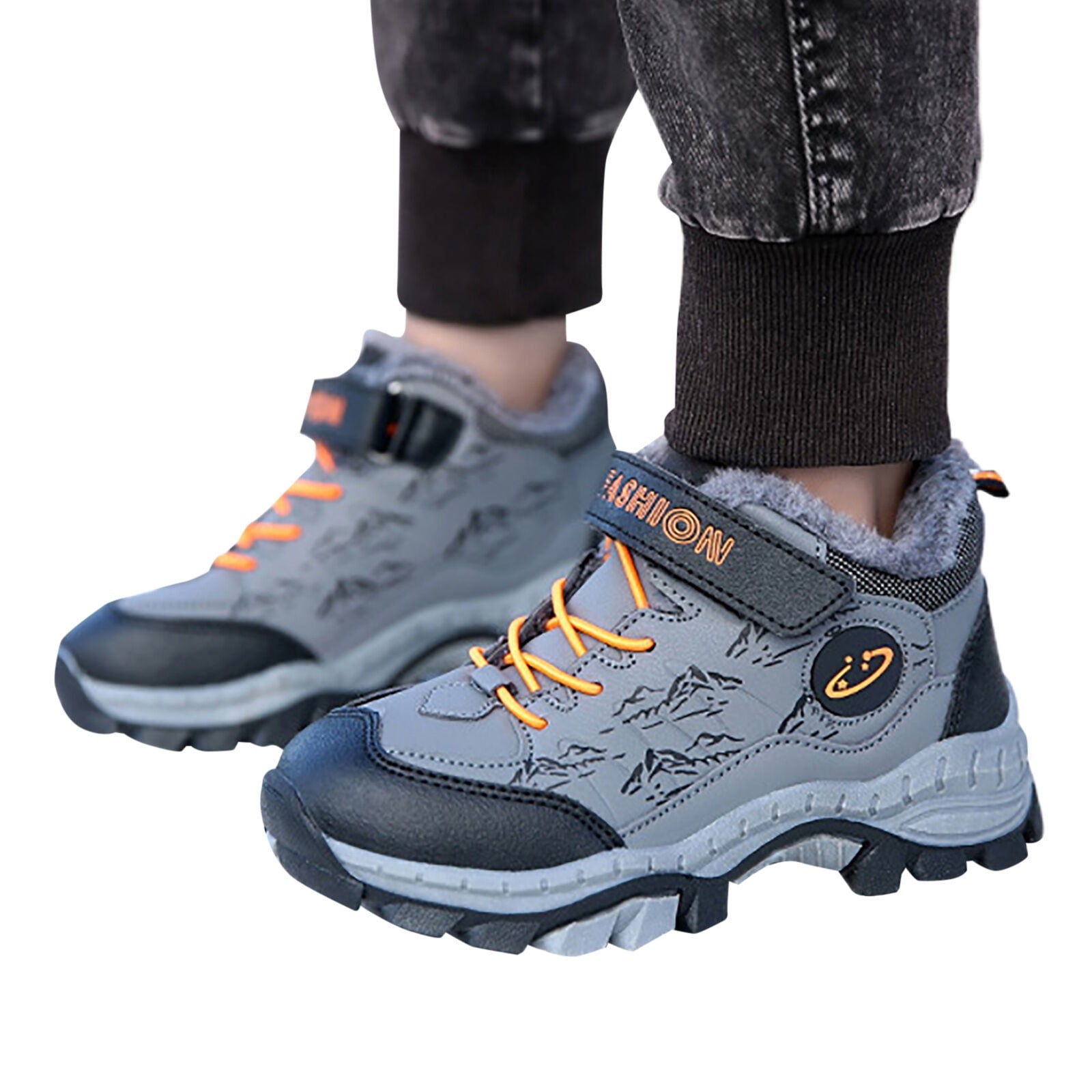 Kidagic Boys Leather Snow Boots Winter Warm Hiking Shoes For Kids Non Outdoor Insulated Footwear(Color:Dark Gray,Size:5.5)