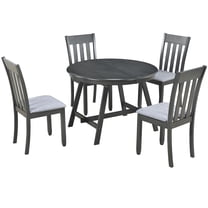 TREXM 5-Piece Dining Table Set: Round Extendable Wood Table & 4 Chairs, Gray, for Kitchen/Dining. Modern Farmhouse Style, Adjustable Size, Seats 4.