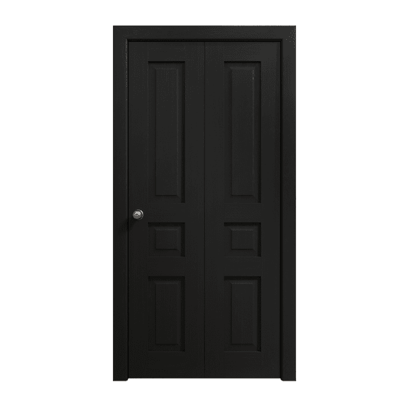 Sliding Closet Bi-fold Doors 36 x 80 inches | Ego 5012 Painted Black Oak | Sturdy Tracks Moldings Trims Hardware Set | Wood Solid Bedroom Wardrobe Doors