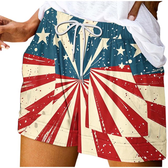 Mujeres Pantalones Cortos con Bolsillos Impresos Detalle Vendaje, Casual Y Suelto Ajuste Pantalones Cortos de las Mujeres para el Verano
