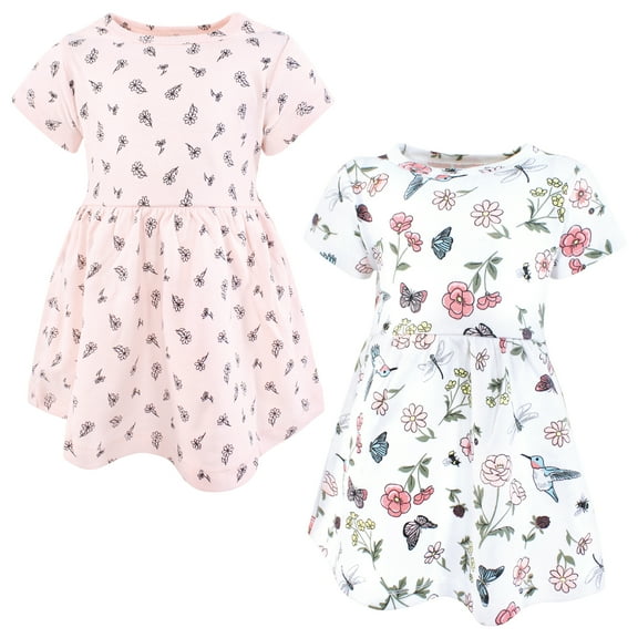 Hudson Baby Girls Cotton Dresses, Hummingbird Garden, 0-3 Months