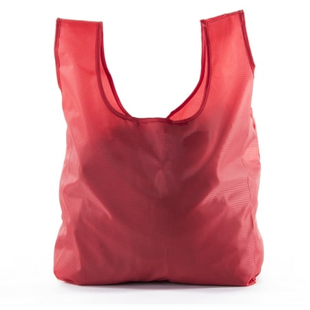 Reusable Grocery Bags | Foldable w/ Integrated String Pouch | Ripstop Nylon Tote - 2PK Red CA2650