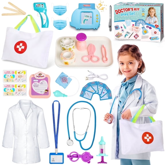 Freecat 39PCS Doctor Kit for Kids Toddler 3 4 5 6 Years, STEM Educational Toys, Pink&Blue Pretend Play Doctor Dentist Play Set Toys, Birthday Gift for Kids Boys Girls.