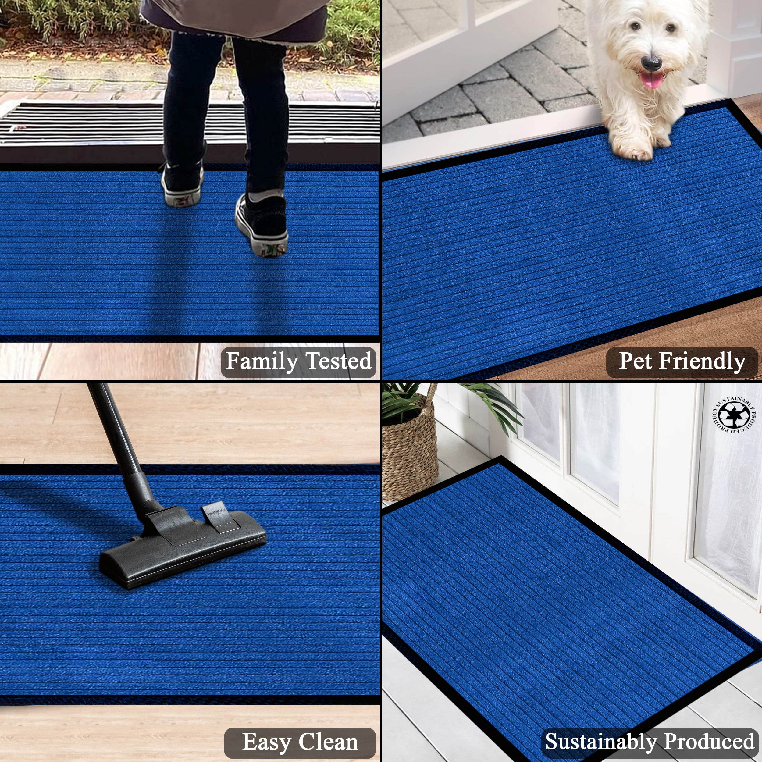 A1HC Indoor Outdoor Mat, Front and Back Entrance Welcome Mats, Front Door Patio Mats 47X71 Inches, Non-Slip Easy Clean Entrance Washable Large Size Doormat, Blue Stripe
