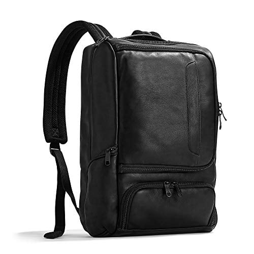 black leather laptop backpack
