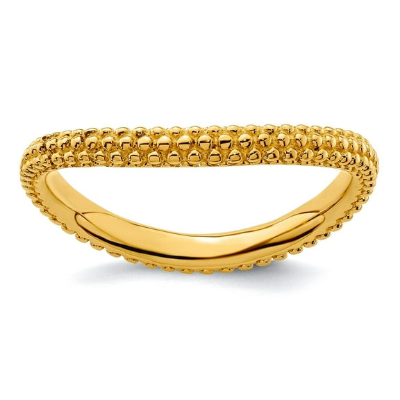 2.25mm 925 Sterling Silver Textured Patterned Stackable Polished Gold PlatedWave Ring Size 5 Stackable Ring for Women