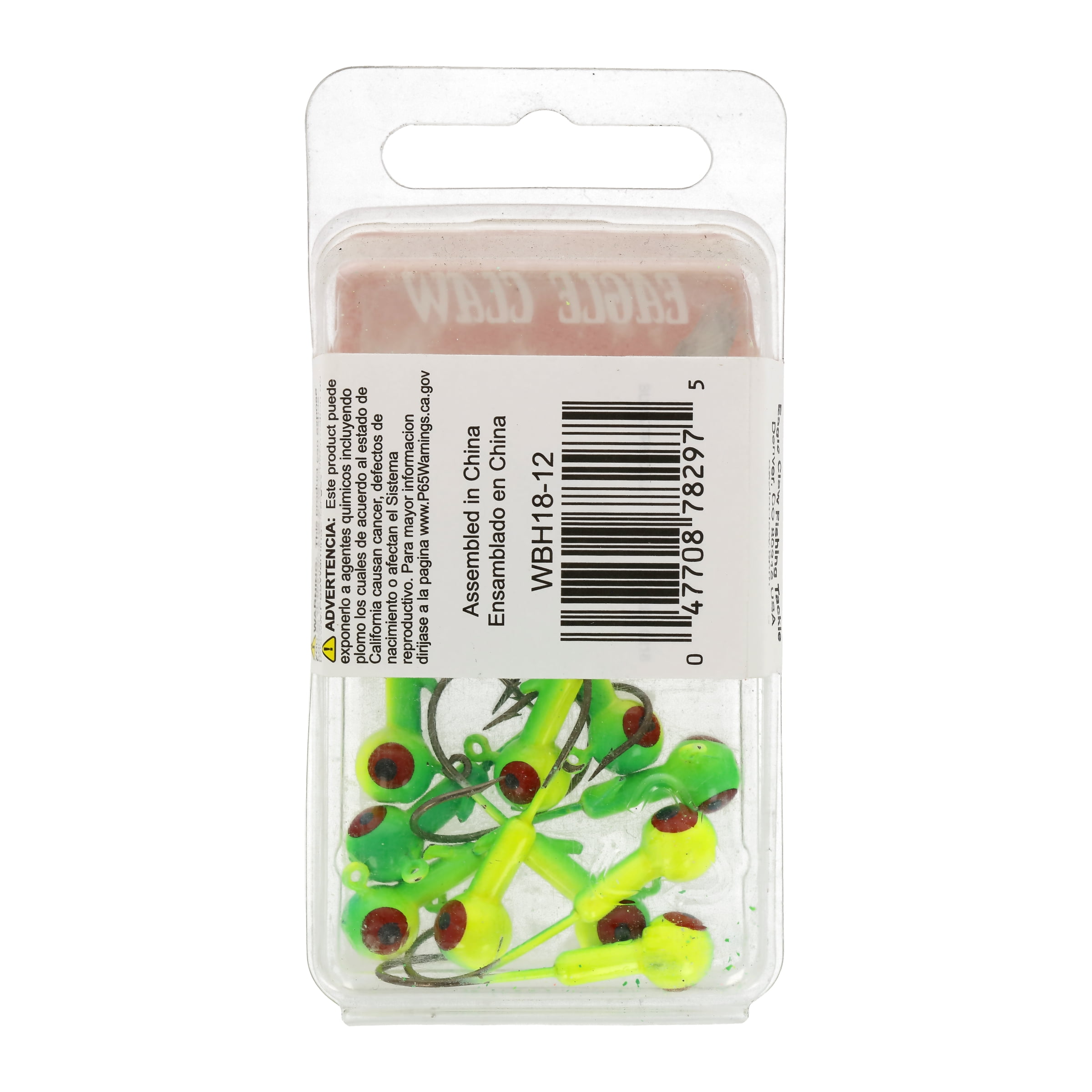 (2 pack) Eagle Claw Ball Head Fishing Jig, Lime & Chartreuse with Red Eye, 1/8 oz., 10 Count