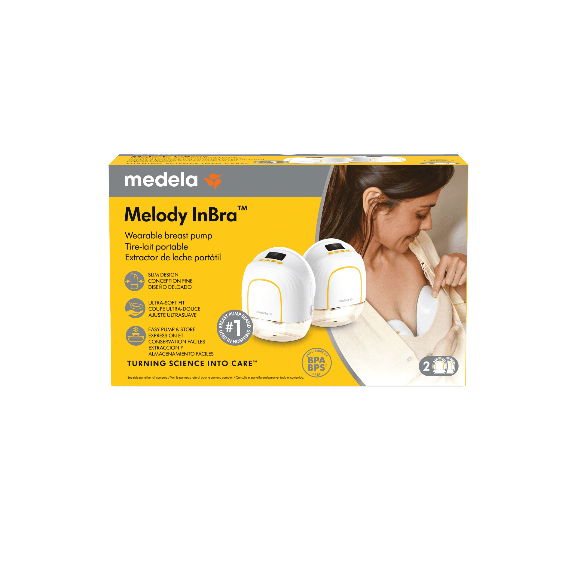 Medela Melody InBra Wearable Double Electric Breast Pump – Slim Design, Ultra-Soft Fit, Quiet, Powerful, Easy Pump & Store Container with Lid, Lightweight, Display with Timer, USB-C Rechargeable