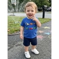 thumbnail image 6 of BemeyourBBs Toddler Baby Boy Summer Clothes Infant Baby Boys Summer 2 Piece Outfit Excavator Truck Airplane Embroidery Short Sleeve T Shirt and Elastic Waist Solid Pockets Shorts Set, 6 of 9