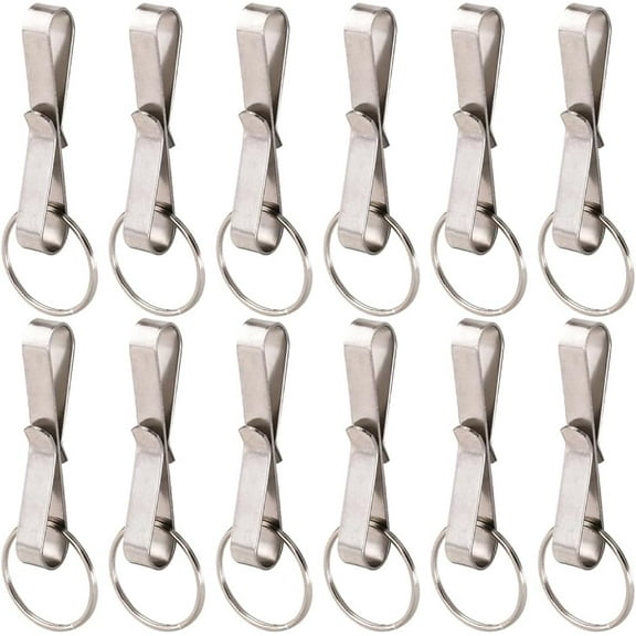 12Pcs Fish Hook Keychain Clip Keychain Belt Clip Stainless Steel Rectangle Silver U Shaped Security Key Chain Loop Key Ring Pocket Belt Clips Holder for Keychains Wallet DIY Making Accessory for DIY