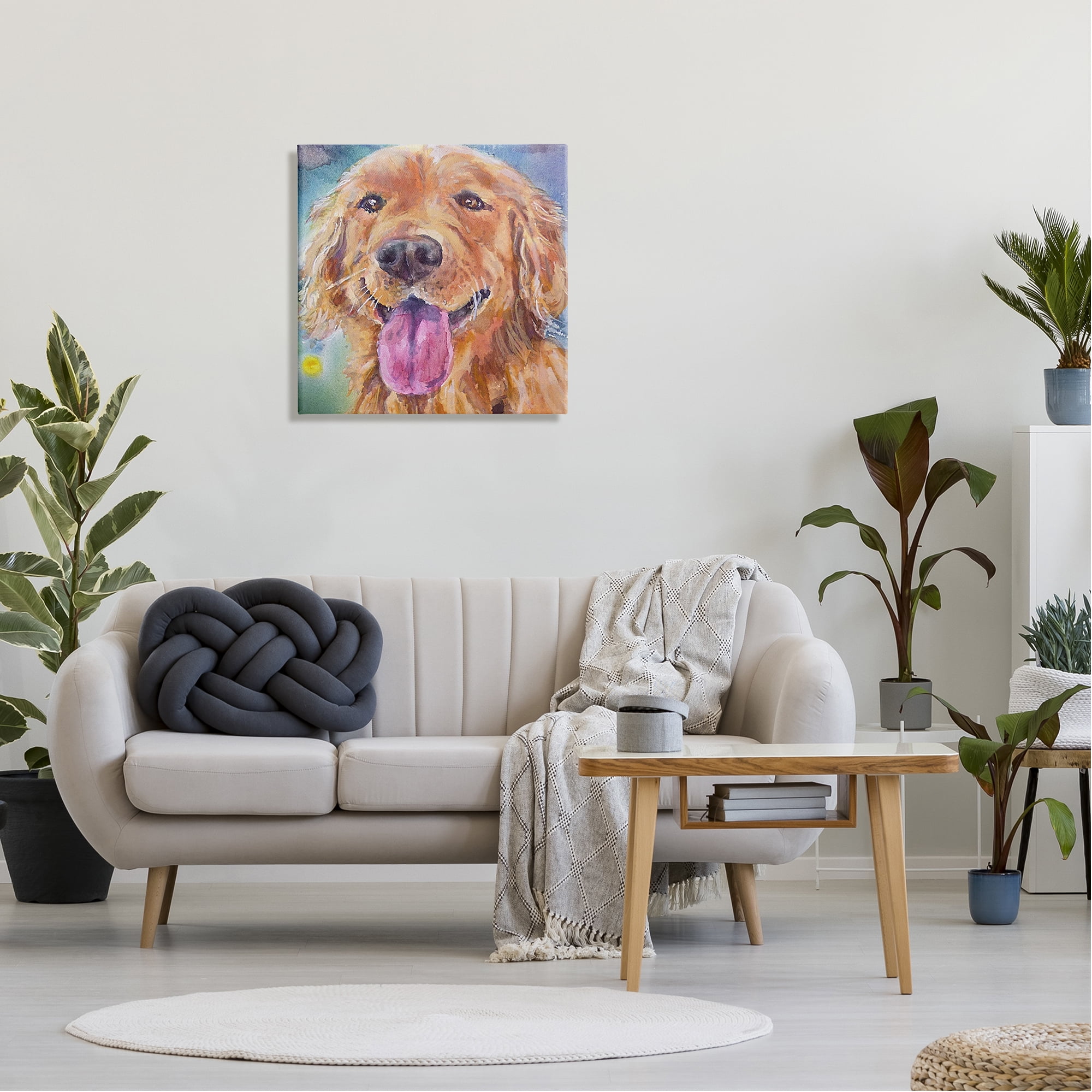 Stupell Industries Happy Retriever Dog Face Animals & Insects Painting Gallery Wrapped Canvas Print Wall Art, 24 x 24
