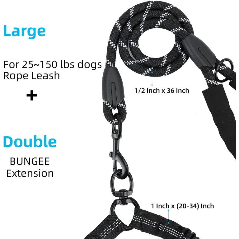 Dinosam Double Dog Leash with 360° Swivel, Black photo 6