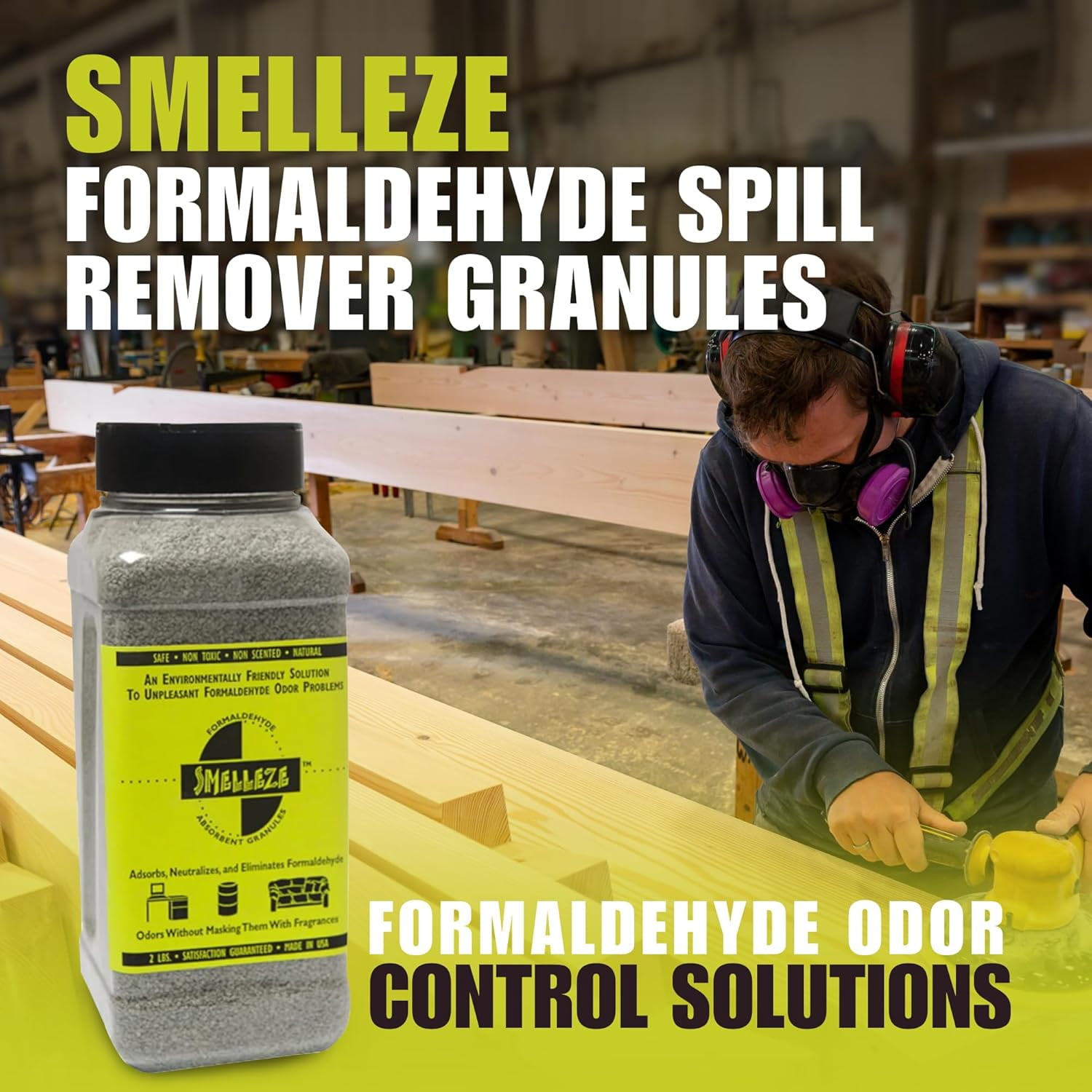 SMELLEZE Natural Formaldehyde Spill Remover & Odor Eliminator Granules: 2 lb.