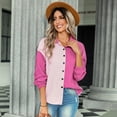 thumbnail image 2 of SWQZVT Womens Top Casual Fashion Corduroy Button Down Shirts Long Sleeve Color Block Shacket Jacket Coat Pink Blouses, 2 of 7