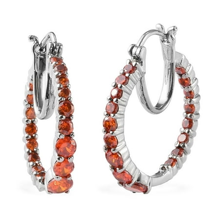 Stainless Steel Multi Gemstone Inside Out Hoop Earrings Stylish Fashion Jewelry for Women Graduation Gifts for Her Gifts Ct 6.1 Orange 32mm