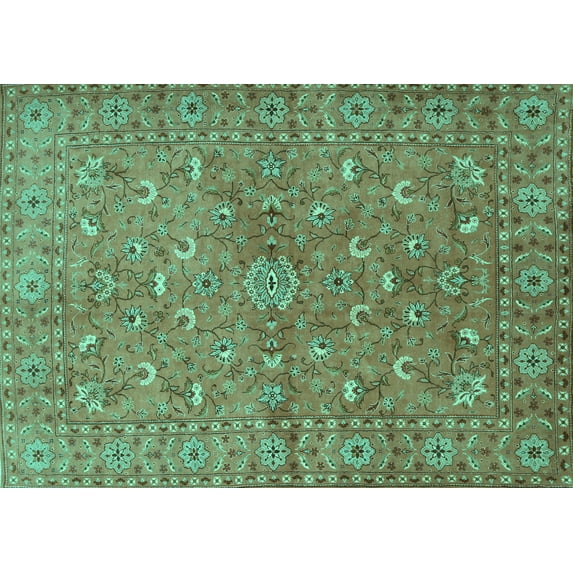 Ahgly Company Machine Washable Indoor Rectangle Persian Turquoise Blue Traditional Area Rugs, 4' x 6'