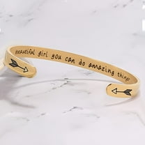Inspirational 'Beautiful Girl, You Can Do Amazing Things' Arrow Cuff Bracelet - Stainless Steel with Vacuum Plating Finish, Perfect Valentine's Gift for Her,Golden