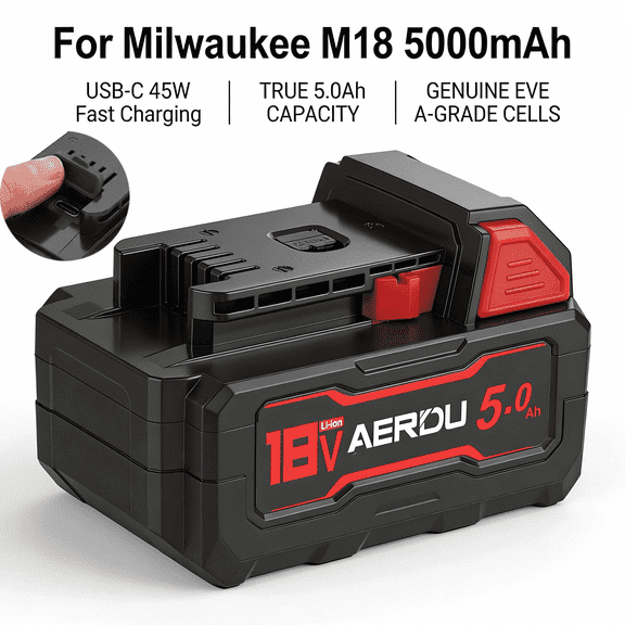 AERDU 18V 5.0Ah Lithium-Ion Battery, Compatible with M18 Tools, Replacement for 48-11-1850 48-11-1840 48-11-1820