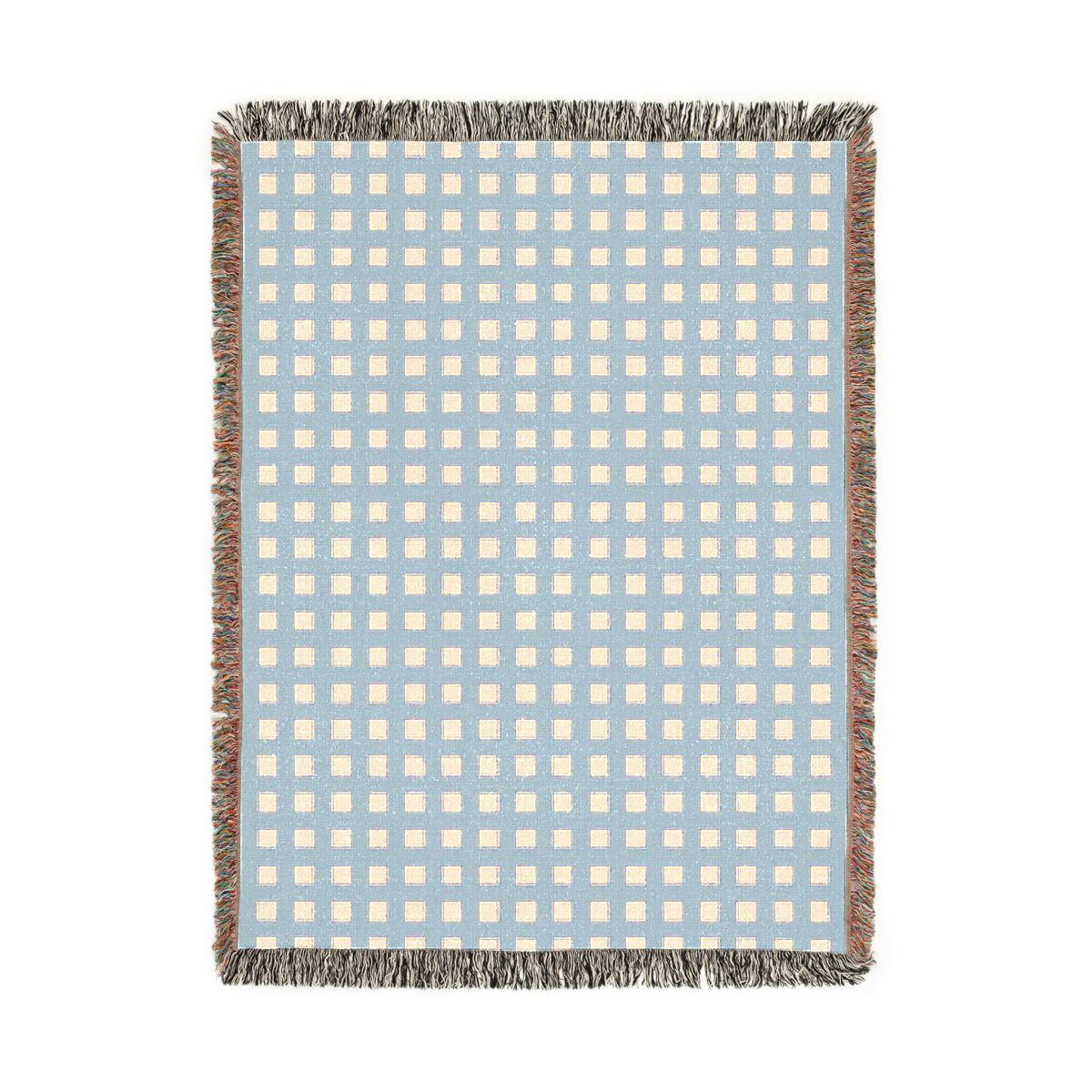 Light Blue and White Gingham Check Woven Throw Blanket 100% Cotton Classic Style for Home Decor