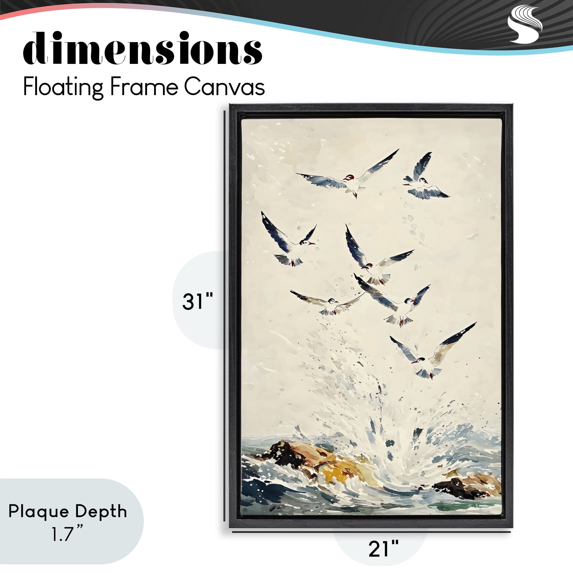 Stupell Industries Waves of Seagulls over Rocks Black Framed Floater Canvas Wall Art, design by Creative Studio