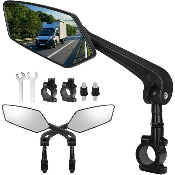 SUSWIM Handlebar Bike Mirror, Scratch Resistant Glass Lens,  Adjustable and Rotatable Safe Rearview Bicycle Mirror（2 Pack）
