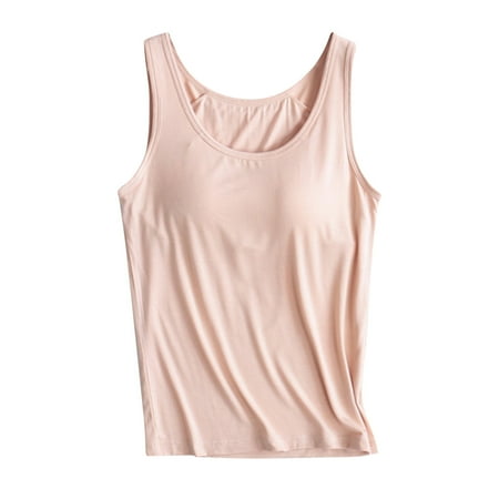Women s Built in Bra Tank Tops Sleeveless Comfy Soft Inbuilt Bra Tops Ladies Summer Casual Plain Loungewear Vests with Padded Bra Loose Fit Workout Yoga Gym Vest Tops