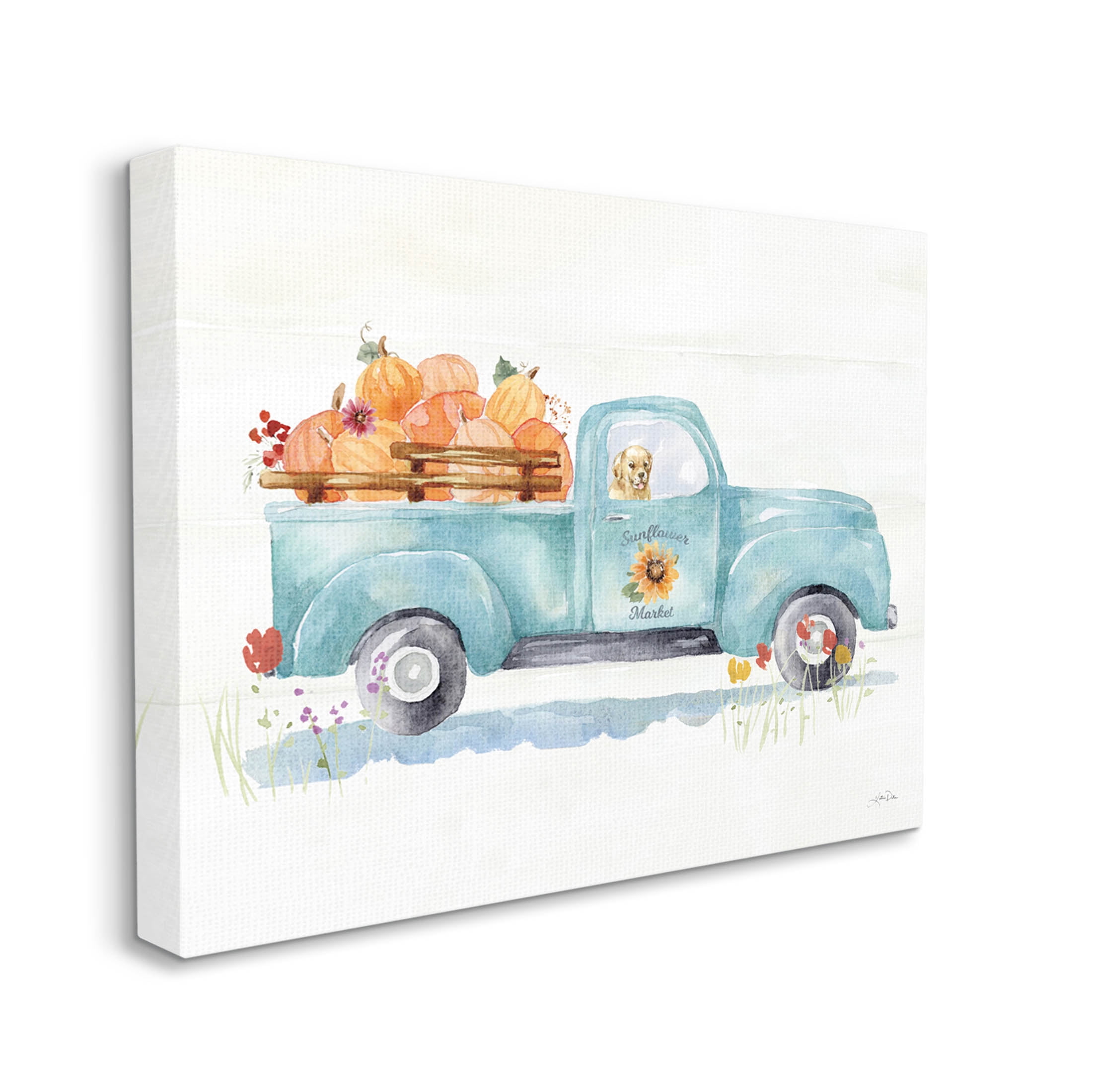 Stupell Industries Sunflower Market Pumpkin Truck Graphic Art Gallery Wrapped Canvas Print Wall Art, Design by Katrina Pete